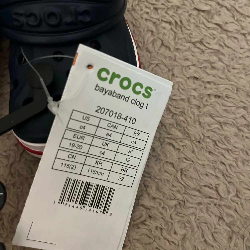CROCS Kids Navy Bayaband Clog Water Shoes with Red Accents Size C4 NWT